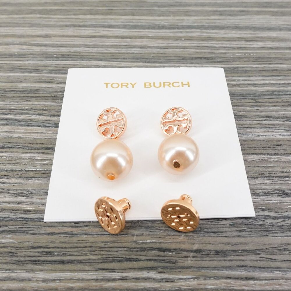 Tory Burch Miller Pearl Drop Earrings Rose Gold OS - Picture 2 of 6